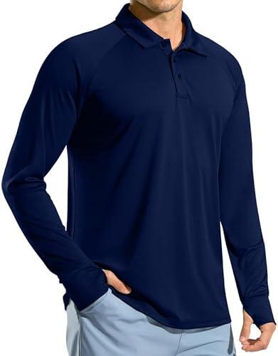 Pudolla Men's Long Sleeve Golf Polo Shirt UPF 50+ Lightweight Sun Protection Cool SPF Hiking Shirts for Men, XXL, Navy