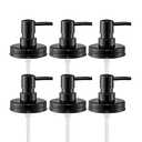 Onsogi Regular Mouth Plastic Mason Jar Soap Dispenser Pumps and Lids- Rust-Proof Mason Jar Accessories Rustic Farmhouse Kitchen Counter Top Bathroom Decor and Organization - 6 Pack, Black