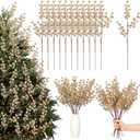 Norme 12 Pcs Glitter Christmas Tree Ornaments Decoration 16 Inch Christmas Tree Floral Picks Artificial Berry Stems DIY Glittery Twigs Berry Branches for Xmas Holiday Wedding Party(Glitter Champagne)