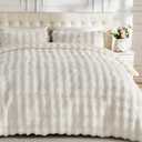 Lotus Karen Fluffy Comforter Queen Set Cover Set-Rabbit Fluff Faux Fur Duvet Cover Queen Size,Cream White Plush Fuzzy Furry Bedding Sets 3Pieces(1 Duvet Cover & 2 Pillow Shams),Zipper Closure