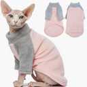 T'CHAQUE Sphynx Cat Clothes, Soft Fleece Winter Sweaters for Hairless Cats, Warm Pajama Jumpsuit with Sleeves and Hoodie, Cozy Pullover Outfit for Kittens (Large, Pink)