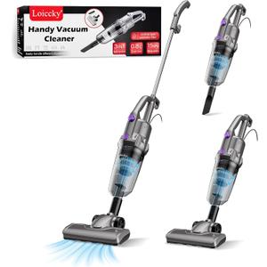 Corded Stick Vacuum Cleaner, 600W Adjustable Speed (5.5-15KPa Suction), 3-in-1 Lightweight Handheld Vac, Washable HEPA Filter, 0.8L Dust Cup, 180° Swivel for Hardwood Floor, Carpet & Pet Hair