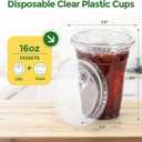 16 oz Clear Plastic Cups with Lids, 100 Sets Disposable Iced Coffee Cups with Strawless Sip Lids, BPA-Free PET Cold Cups for Smoothies, Juice, Milkshakes, To Go Drinks, Parties and Events