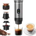 Portable 3-in-1 Espresso Coffee Maker, Self-Heating & Rechargeable with Smart Display  Works with Ground Coffee, Small & Large Capsules; Travel & Camping Mini Machine, 20-Bar Extraction, 80 ml Cup