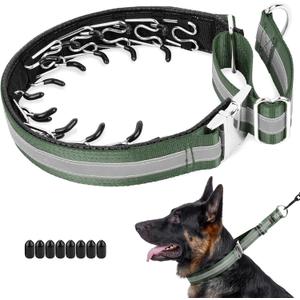 Mayerzon Martingale No Pull Collar for Large Dogs, Patented Dog Walking Training Collar for Pulling, 1.5'' Wide Alloy Buckle, Neoprene Padded, Adjustable, Reflective, Easy to Use(L, Green)