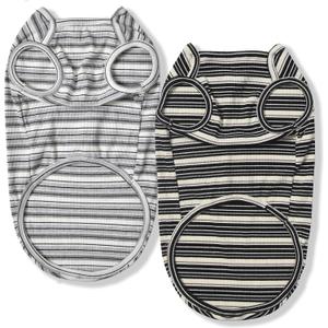 Dog Shirts Vest Cotton Striped T-Shirt, Sleeveless Stretchy Pet Clothes for Small Dogs, Pack of 2 Soft Breathable Puppy Tank Top Cat Tee (Large, Black, Gray)
