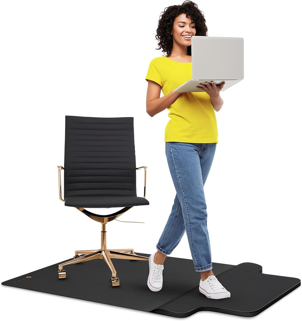 Office Chair Mat with Anti-Fatigue Cushioned Footrest 2-in-1 Standing Desk Mat for Hardwood Floors Dual-Zone Design for Standing Comfort and Smooth Chair Rolling (54 36)