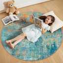 RELEANY Washable Area Rugs 4ft Non-Slip Modern Abstract Soft for Living Room Entryway Bedroom Nursery, Print Pattern, Teal Blue Green Orange Rust Red Coloreful