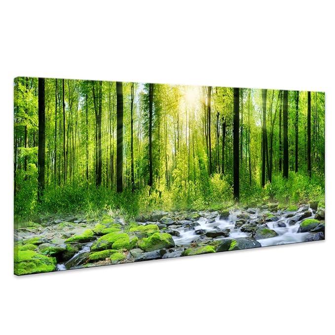 Tucai Decor Canvas Art Decor Morning Sunrise Green Trees Landscape Sunshine Over Forest Photograph Printed on Canvas for Home Wall Decoration Wall Art for living Room Print Artwork Natural Picture 24"x48"