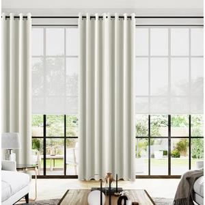 Cream Satin Polyester Curtains 96 Inch Long 1 Panel Set Grommet Elegant Floor to Ceiling Modern Curtain for Living Room, Thermal Blackout Darkening Drapes for Bedroom 52x96 In Length, Ivory Off White