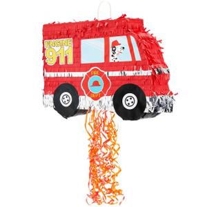 Blue Panda Pull String Fire Truck Pinata for Birthday Party Decorations, Firefighter Party Supplies, Small, 16.5 x 13 x 3 In