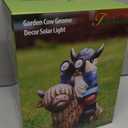 Garden Gnome Statues Resin Gnome Sitting on Highland Cow Solar LED Lights Outdoor Telescope Gnome Decorations