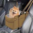 Portable Dog Car Seat for Small Dogs - Adjustable Safety Leash, Washable Cushion & Storage Pocket - Pet Booster Seat for Car Travel- Khaki