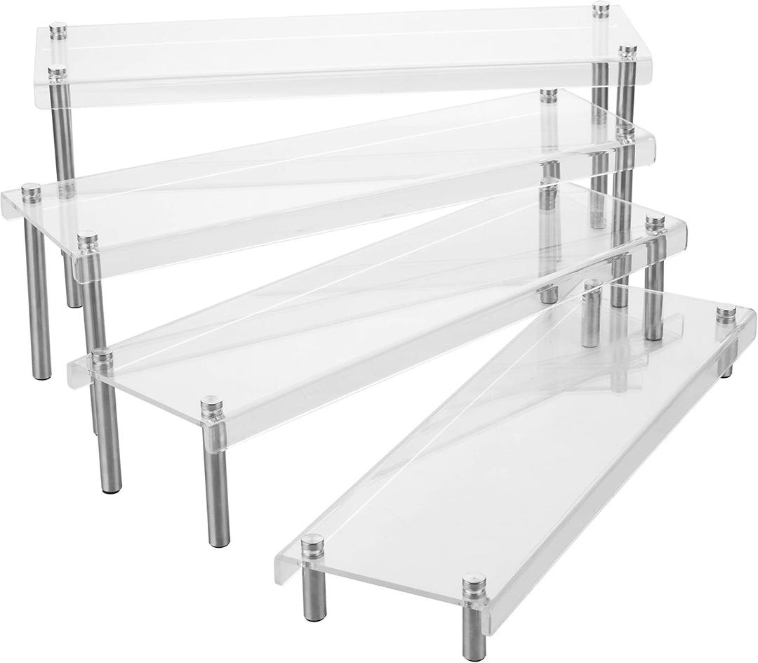 MyGift 4-Tier Clear Acrylic Food Display Stand, Appetizer and Dessert Serving Buffet Risers, Figurine Shelves, Set of 4 (15.8 x 4.8)