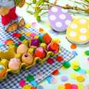 Easter Confetti for Cascarones Egg Multicolor Round Confetti and 480 1.5 x 1.5 Inches Tissue for Easter Party Supplies Decorations Toy Egg Basket, Not Included Eggs (Vivid Color)