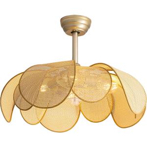 Ceiling Fans with Lights, Fandelier Chandelier Ceiling Fan and Remote,Boho,Flush Mount,Low Profile,for Bedroom,Living Room,Gold