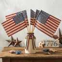 4th of July Decorations, 6 Pcs Rustic Burlap Handmade American Flag Picks, Vintage Red White Blue Fourth of July Decorations, 250th Anniversary Independence Day Patriotic Decor