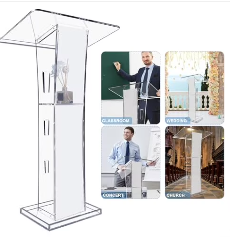 HODLBIT Upgraded Acrylic Podium Stand, Pulpits for Churches, 47.5inch Modern Lecterns & Podiums with Storage Shelf for Classroom, Weddings, Professional Presentation Podiums, Easy Assembly