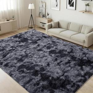 ISEAU Area Rug for Living Room, 5 x 8 Feet Shag Rugs for Bedroom, Modern Indoor Carpet Non-Slip Abstract Aesthetic Fuzzy Rug, Fluffy Rugs for Boys Kids Bedroom Decor, Dark Grey