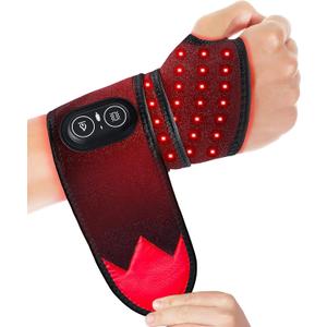 Cordless Wrist Heating Pad Massager, Red Light Heated Wrist Wrap with 3000mAh Battery, 3 Vibration and Heat Settings, Heated Hand Wrap for Arthritis, Carpal Tunnel Relief
