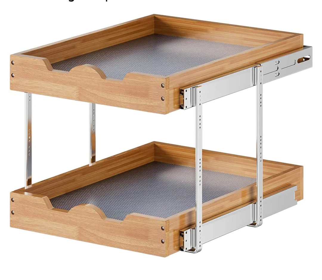 OCG 2 Tier Pull Out Cabinet Organizer (20"W x 21"D), Heavy-Duty Slide out Wood Drawer Shelf, Pull Out Drawer for Cabinets, Base Cabinet Organization for Kitchen, Pantry, Bathroom