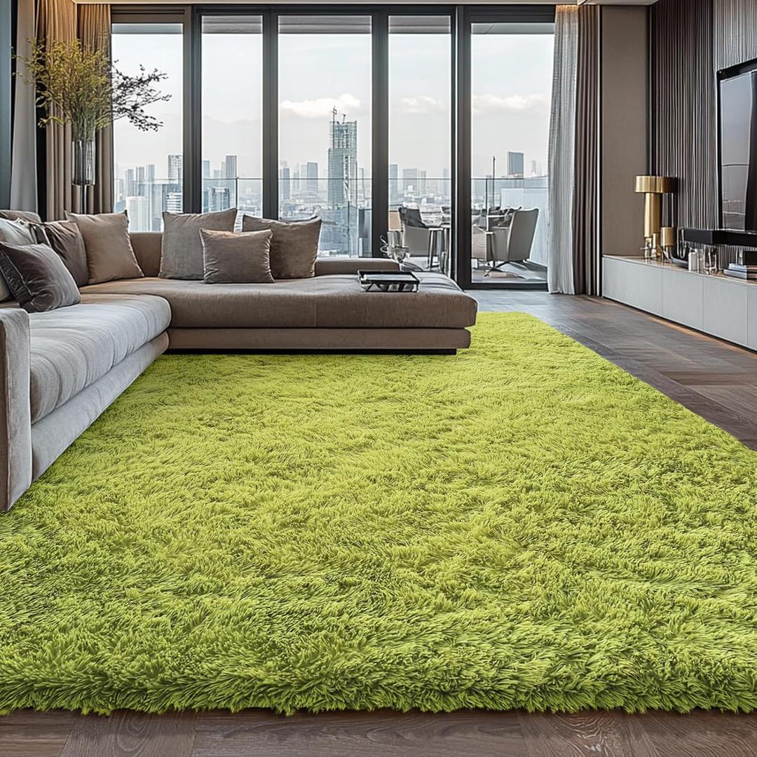 Shag Area Rugs for Bedroom Living Room,5X8 Ultra Soft Green Fluffy Area Rugs for Dorm, Indoor Grass Carpet Nursery Rugs for Kids Girls Room Home Decor, Green