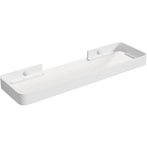 Danpoo 16-Inch Wall Shelf, Clear Tempered Glass with Matte White Aluminum Frame  Sleek Floating Bathroom Organizer