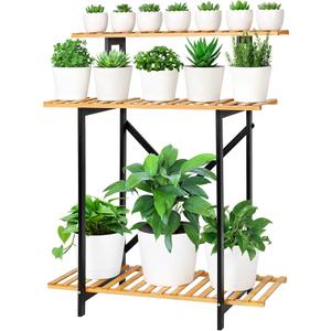 Bamboo Plant Stand Shelf Indoor Outdoor, 3 Tiered Wooden Flower Stands Stair Ladder Shelves for Tall Large Big Plants Small Succulent Holder Rack in Balcony Patio Garden Corner,Standing,Rectangular