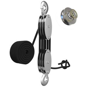 Rope Hoist Pulley System with Metal Bearing, 2200LBS Pulley Block and Tackle, 6:1 Lifting Power 50ft, Heavy Duty Pulley Block for Hunting Lifting Garage Warehouses Building Gift (Black)