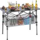 Portable Camping Table with Adjustable Height Legs, Lightweight Aluminum Roll-up beach tables for sand foldableFolding Picnic Table Large Storage Basket for Outdoor camping (Black, Medium 37")