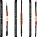 Dual Tip Travel Watercolor Brushes, Fuumuui 3pcs Synthetic Squirrel Hair Set of 6 Versatile Tips with Leather Pouch Perfect for Watercolor Gouache Ink Painting (Black)