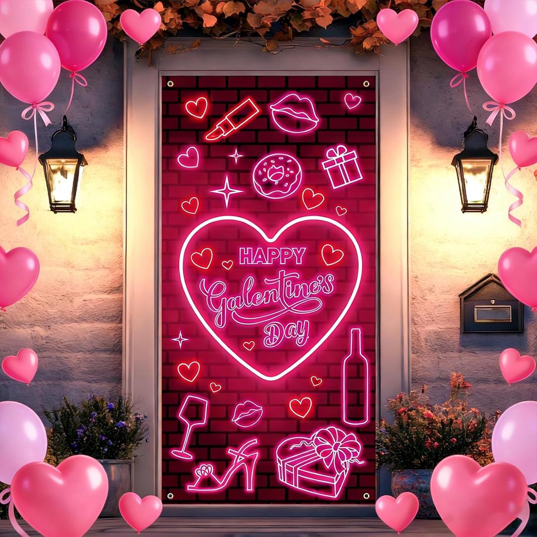 VitalCozy Galentine's Door Cover 72 x 35 Inch Happy Galentine's Day Door Banner Gals Valentine's Day Indoor Outdoor Decorations Bachelorette Party Ladies Celebration Party Favor(Stylish)