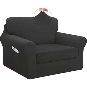 Easy-Going 3 Pieces Stretch Chair Cover Washable Chair Slipcover Set for 1 Backrest and Seat Cushion Couch Anti-Slip Sofa Couch Cover Furniture Protector with Elastic Bottom (Small, Dark Grey) OEKO-TEX STANDARD 100