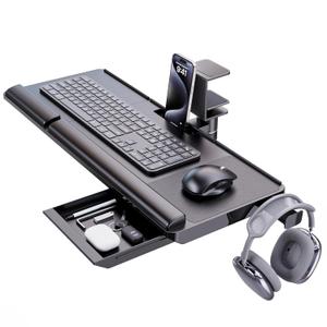 Klearlook Keyboard Tray Under Desk with 360° Rotation, Ergonomic Computer Keyboard & Mouse Tray 25"W×11.02"D Sit Stand Desk Keyboard Holder w/Wrist Rest & Storage Drawer (Height is not Adjustable)
