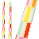 Talking Tables 2 x Colorful Checkered Tapered Tall Dinner Candles Made of Wax, Stylish Table Decorations Table Centrepieces, Summer Decor. Eco Packaging, Unscented, Burn Time 5 Hours, 10inches