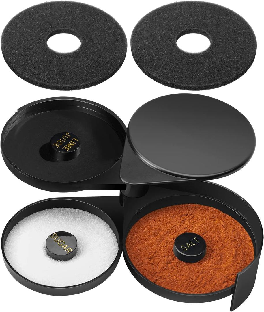 Margarita Salt Rimmer Set, 3-Tier Bar Glass Rimmer with 2 Sponges, Bartender Tool Rimmer Dish with Separate Tier for Lime Juice, Salt and Sugar, Bar Accessories for Cocktails and Bloody Mary