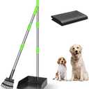 TOOGE Larger Pooper Scooper for Large Dogs, Dog Pooper Scooper Long Handle Stainless Metal Tray and Rake Set for Large Medium Small Dogs Heavy Duty (Green) (Extra Large) (2. Rake & Large Tray)