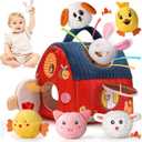 Alsatic Baby Toys for 1 Year Old, Surprise Barn Stuffed Farm Animals, Crinkle, Rattle, Mirror, Montessori Toys for One Year Old Boy Girl Gift, Perfect Baby Easter Basket Fillers for 1-3 Toddler