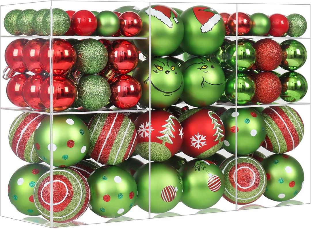 100 Pcs Christmas Ornaments Set for Tree, Red and Green Xmas Decorations, Shiny and Glitter Assorted Shatterproof Hanging Balls Decor Baubles Set for Party/Home/Garland/Wreaths