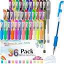 Aen Art Glitter Gel Pens for Adult Coloring Books, 36 Colors Gel Marker Set Colored Pen with 40% More Ink for Kids Drawing, Doodling, Crafts and Taking Note