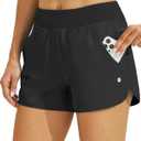 Willit Women's 3" Swim Board Shorts Swimming Bottoms with Brief Liner Quick Dry UPF 50+ (Black)