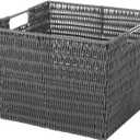 Whitmor Rattique Storage Tote Grey
Handwoven plastic organizer basket with stainless steel handles for closets, shelves, storage cubes, home office organization, Size: Large