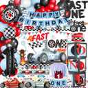 Fast One Race Car Birthday Decorations for Boys - 1st Birthday Set With Photo Banner and Balloon Box