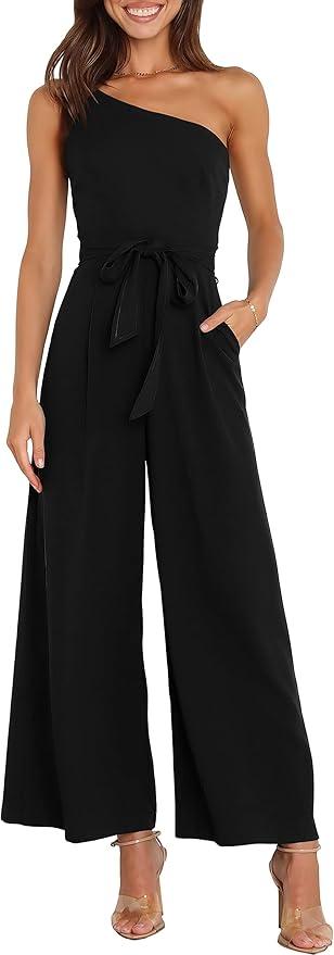 ANRABESS Women Summer Dressy Jumpsuits One Shoulder Sleeveless Casual Wide Leg Pants Romper Jumper 2025 Trendy Fall Outfits L