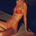 Women's Triangle Bikini Set Tie Solid Sexy Thong Cheeky Two Piece Swimsuit Bathing Suit (S)