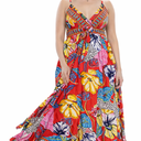 Women's Plus Size Summer Sundress 2025  Tropical Floral Silk Blend Beach Cover Up VNeck One Size Boho Vacation Resort Dress Red