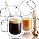 Double Walled Glass Coffee Mugs 16 OZ, Borosilicate Glass Coffee Cups Set of 3 with Spoons, Insulated Clear Coffee Mug for Hot Beverages, Cappuccino, Latte, Tea Bag.