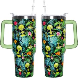 omezin 40 Oz Alien Tumbler With Handle 40oz Alien Theme Tumbler With Lid Straw Double Insulated Travel Coffee Mug Womens Cup Gifts