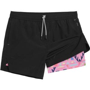 maamgic Mens Running Shorts with Compression Liner 5" Quick Dry Workout Shorts Anti-Chafe Gym Shorts 2 in 1 Athletic Shorts (Small, Black Geometric)