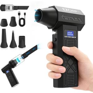 2-in-1 Compressed Air Duster & Vacuum  150000RPM Electric Air Duster Rechargeable with Color Display, LED Light, 4-Speed Adjustable Mini Air Blower Cordless Duster for Keyboard, Printers, Car